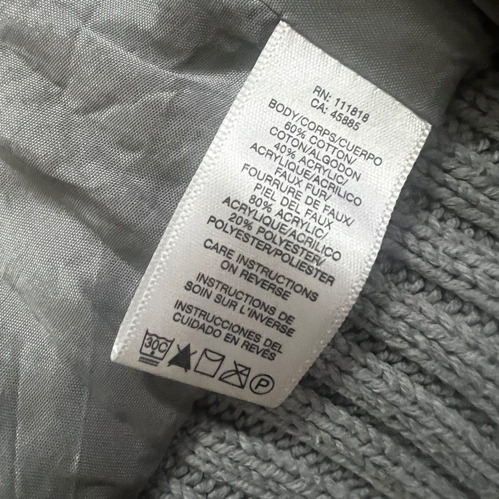 Like New [Michael Kors] Silver Gray Grey Faux Fur Hooded Sweater Jacket | Medium - Picture 8 of 15